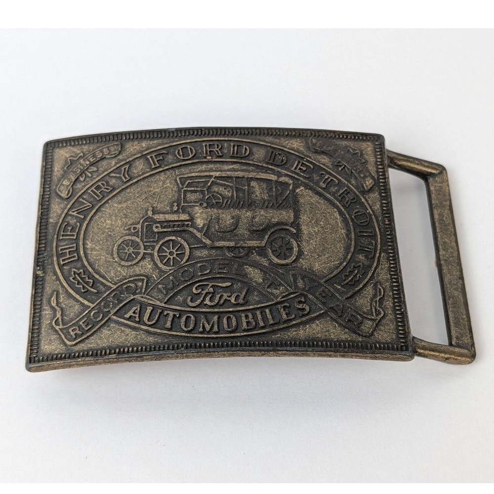 Vintage Henry Ford Model T Brass Belt Buckle Detroit Commemorative Mens